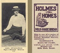 1916 Holmes for Homes Bread #169 Geo. Stallings Baseball Card