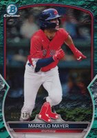 2023 Bowman Chrome Prospects #BCP107 Marcelo Mayer Aqua Lunar Crater Refractor Baseball Card