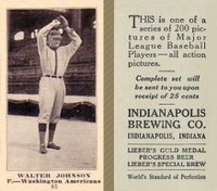 1916 Indianapolis Brewing #91 Walter Johnson Baseball Card