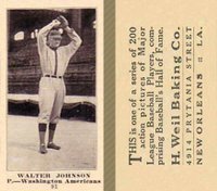 1916 Weil Baking Co. #91 Walter Johnson Baseball Card
