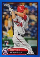 2012 Topps Chrome #196 Bryce Harper Hitting-Blue Refractor Baseball Card