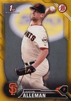 2016 Bowman Draft  #BD71 Justin Alleman Gold Baseball Card