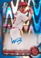 2022 Bowman Chrome Prospect Autographs #CPAWC Won-Bin Cho Blue Raywave Refractor Baseball Card