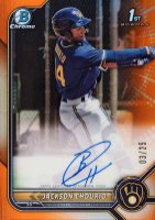 2022 Bowman Chrome Prospect Autographs #CPAJCO Jackson Chourio Orange Refractor Baseball Card