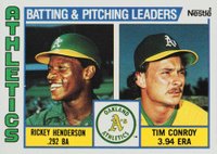 1984 Topps Nestle Hand Cut #156 Athletics Batting & Pitching Leaders Baseball Card