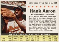 1961 Post Cereal #107 Hank Aaron Perforated Baseball Card