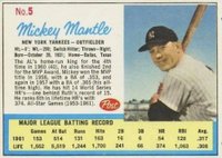 1962 Post Cereal #5b Mickey Mantle Hand Cut-NO ad back Baseball Card