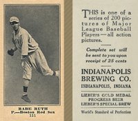 1916 Indianapolis Brewing #151 Babe Ruth Baseball Card