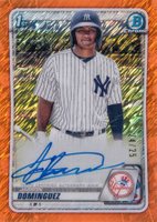 2020 Bowman Chrome Prospect Autographs #CPAJDO Jasson Dominguez Orange Shimmer Baseball Card