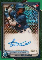 2024 Bowman Chrome Prospect Autographs #CPAAN Arjun Nimmala Green Shimmer Refractor Baseball Card