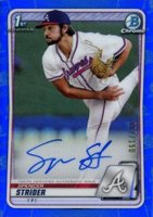 2020 Bowman Draft Chrome Draft Picks Autographs #CDASS Spencer Strider Blue Refractor Baseball Card