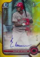 2022 Bowman Chrome Prospect Autographs #CPAED Elly de La Cruz Yellow Refractor Baseball Card