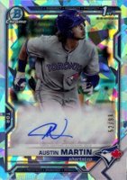 2021 Bowman Chrome Sapphire Edition Autographs #BSPAAM Austin Martin Aqua Baseball Card