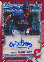 2021 Bowman Chrome Prospect Autographs #CPAAMA Angel Martinez Red Shimmer Refractor Baseball Card