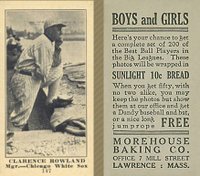 1916 Morehouse Baking #147 Clarence Rowland Baseball Card