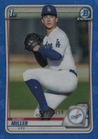 2020 Bowman Draft #BD38 Bobby Miller Chrome-Blue Refractor Baseball Card