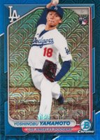 2024 Bowman Mega Box Chrome #36 Yoshinobu Yamamoto Blue Refractor Baseball Card