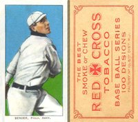 1910 Red Cross Tobacco Type 1 # Bender (No trees) Pitching, Trees In Background Baseball Card
