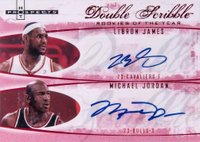 2007 Fleer Hot Prospects Double Scribble #DS-JJ LeBron James/Michael Jordan Red Basketball Card