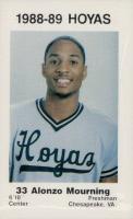 1988 Georgetown Hoyas #11 Alonzo Mourning Basketball Card