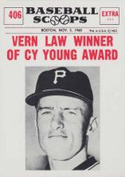 1961 Nu-Card Baseball Scoops #406 Vern Law Winner of Cy Young Award Baseball Card