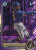 2022 Bowman Sapphire Edition Chrome Prospects #BCP79 Jackson Chourio Purple Baseball Card