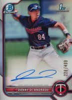 2022 Bowman Chrome Prospect Autographs #CPADDE Danny de Andrade Refractor Baseball Card