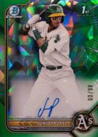 2022 Bowman Chrome Prospect Autographs #CPAJP Junior Perez Green Atomic Refractor Baseball Card