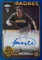 2024 Topps Chrome Rookie Autographs #RAJME Jackson Merrill Blue Refractor Baseball Card