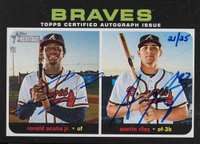 2020 Topps Heritage Real One Dual Autographs #AR Austin Riley/Ronald Acuna Jr. Baseball Card