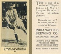 1916 Indianapolis Brewing #39 Harry Coveleskie Correct spell Coveleski Baseball Card