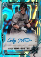 2021 Bowman Draft Chrome Draft Pick Autographs #CDACMO Cody Morissette Aqua Lava Refractor Baseball Card