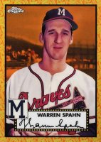 2021 Topps Chrome Platinum Anniversary #671 Warren Spahn 70th Anniversary Orange/Yellow Refractor Baseball Card