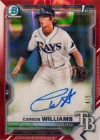 2021 Bowman Draft Chrome Draft Pick Autographs #CDACW Carson Williams Red Lava Refractor Baseball Card