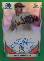 2014 Bowman Chrome Draft Pick Autograph #JF Jack Flaherty Green Refractor Baseball Card
