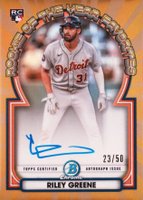 2023 Bowman Rookie of the Year Favorites #ROYRG Riley Greene Autograph-Gold Refractor Baseball Card