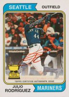 2023 Topps Heritage Real One Autographs #ROAJRZ Julio Rodriguez Blue Jersey-Red Ink Baseball Card