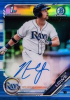 2019 Bowman Prospect Autographs Chrome #NL Nate Lowe Blue Refractor Baseball Card