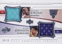 2004 Upper Deck Exquisite Collection Extra Exquisite Dual Jersey #EJ2JJ Michael Jordan/LeBron James Basketball Card