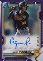 2021 Bowman Chrome Prospect Autographs #CPALP Liover Peguero Purple Refractor Baseball Card