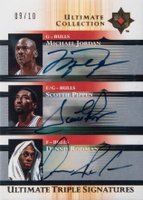 2005 Upper Deck Ultimate Collection Triple Signature #TSJPR Michael Jordan/Scottie Pippen/Dennis Rodman Basketball Card