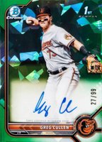2022 Bowman Chrome Prospect Autographs #CPAGC Greg Cullen Green Atomic Refractor Baseball Card