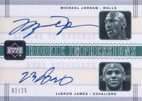 2003 Upper Deck Legends Rookie Impressions Dual Autograph  #MJ/LJ Michael Jordan/LeBron James Basketball Card