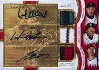 2018 Topps Triple Threads Autograph Relic Combo #HIS Hideki Matsui/Ichiro/Shohei Ohtani Ruby 1/1 Baseball Card