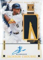 2025 Panini Impeccable Elegance Jersey Autographs #EJA-JC Jackson Chourio Holo Gold Baseball Card