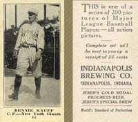 1916 Indianapolis Brewing #94 Bennie Kauff Baseball Card