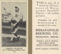 1916 Indianapolis Brewing #32 Eddie Cicotte Baseball Card
