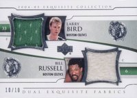2004 Upper Deck Exquisite Collection Extra Exquisite Dual Jersey #EJ2BR Bill Russell/Larry Bird Basketball Card