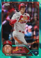 2023 Topps Chrome #192 Nolan Gorman Aqua Lava Refractor Baseball Card