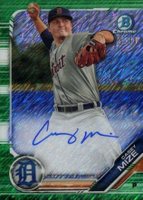 2019 Bowman Prospect Autographs Chrome #CM Casey Mize Green Shimmer Baseball Card